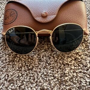 Ray-Ban Gold and Black Round Sunglasses